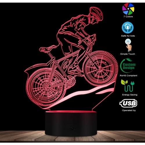 MTB Mountain Biker LED Optical illusion Light Glowing USB Lamp Road Bicycling Light Color Changing Night Lamp Gift For Cyclist