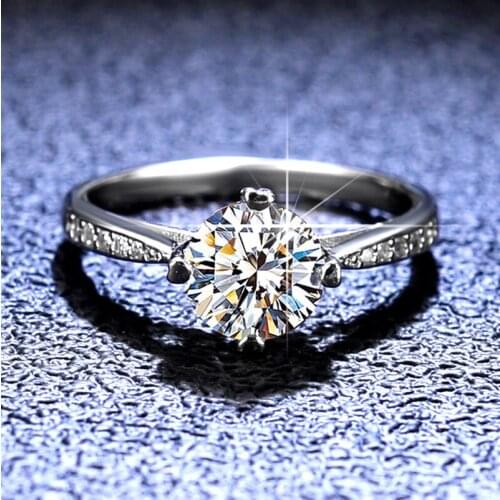 Inbeaut PT950 Stamped Round Excellent Cut 1 ct D Color Pass Diamond Test Moissanite Wedding Ring 925 Silver Sparkling Stone Ring