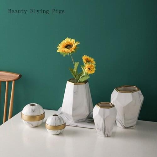 Nordic Ceramic Geometry Vases Dining Table Ornaments Dried Flowers Vase Hydroponic Plant Container Crafts Home Decoration