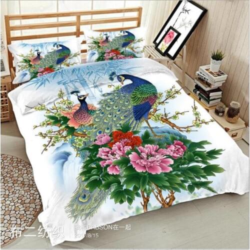 Peacock 3D printed Bedding sets Double King Queen Twin size Bed set Soft Bedclothes 4pcs Bed sheet Duvet cover home textile