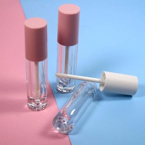 30pcs Bulk 5ml Round Thickened Transparent Lip Gloss Tube Cosmetic White Pink Lid Lipgloss Packaging Container