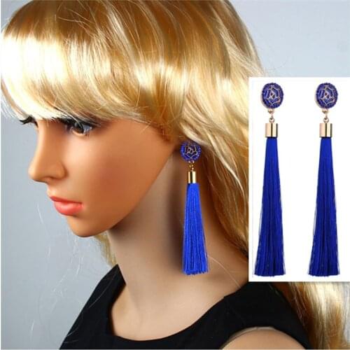 Fashion Tassel Crystal Rose Flower Long Earrings White Red Silk Fabric Drop Dangle Tassel Earrings For Women Jewelry Oorbellen