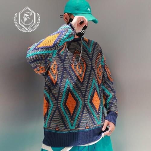 Men Loose Knitwear Fashion Patchwork Hip Hop Pullovers NEW Sweaters