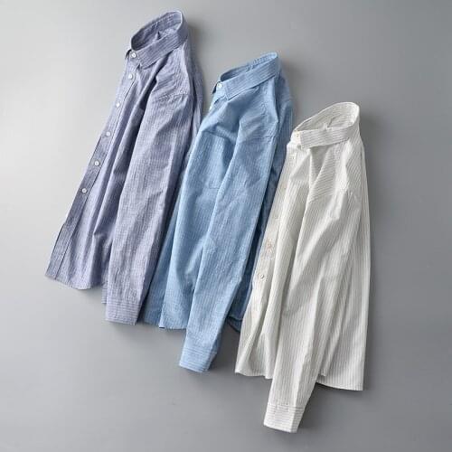 New arrival Spring Youth Large Loose 100% Pure Cotton Stripe Men Long Sleeve Casual Shirts fashion plus size M-4XL5XL6XL