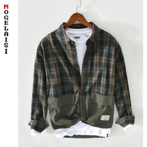 New 2021 Spring plaid casual shirt men 100% cotton long sleeve Double big pockets tops for man fashion slim fit shirt Z136