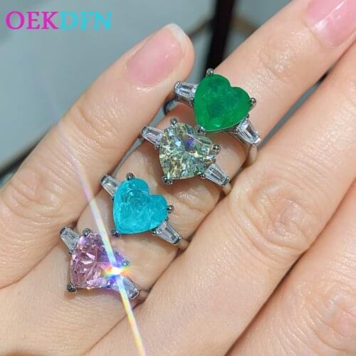 OEKDFN 100% 925 Sterling Silver Bands Heart Paraiba Tourmaline Emerald Citrine Gemstone Wedding Engagement Ring Fine Jewelry