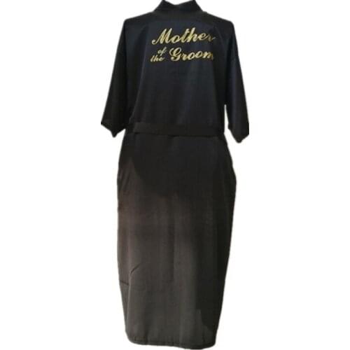Wholesale Mother of the Groom Letter Gold Glitter Women Pure Color Long Satin Silk Robes Kimono Nightgown Spa Party Bathrobe T34