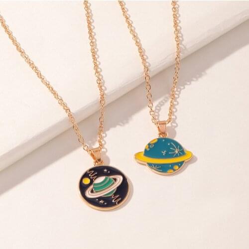 2pcs Set Planet Couple Necklaces For Women Men Lovers Best Friends Trendy Exquisite Style Planet Pendant Necklace Jewelry