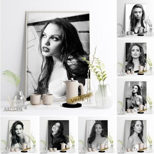 Hot Actress Portrait Angelina Jolie Poster Star Vintage Black White Canvas Painting Sexy Girl Art Prints Home Decor Fans Collect
