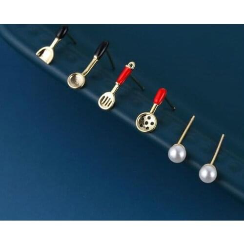 Origin Summer Exquisite Small Kitchenware Spoon Stud Earings for Women Natural Freshwater Pearl Earings Jewelry Accessories