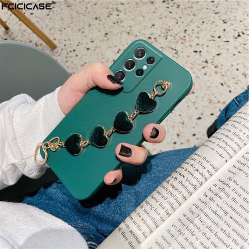 Luxury 3D Love Heart Bracelet Phone Case For Samsung Galaxy S21 Ultra S10 Plus S21 FE M32 M62 M12 A03S A82 A72 A52 A02S Cover