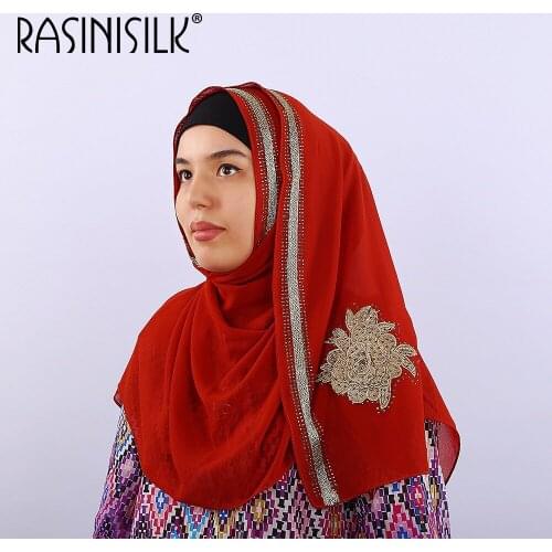 Luxury Rhinestone Ornamental Hijabs Turban Women Plain Chiffon Silk Muslim Glitter Islamic Female Scarf Shawl Sequins Muffler