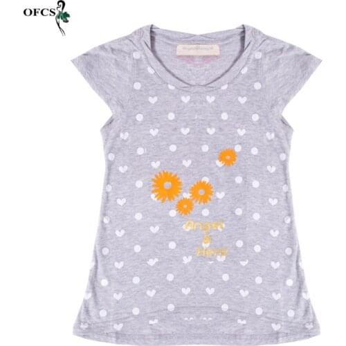 Retail Childrens T-Shirt 2-10 Y Old Girls Shirts Toddler Cotton Printing Dot Tee Tops Clothing Short Party Clothing Cheap Sale