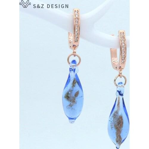 S&Z 2019 New Long Water Drop Coloured Glaze Earrings 585 Rose Gold Fashion Personality For Women Temperament Jewelry Party Gift