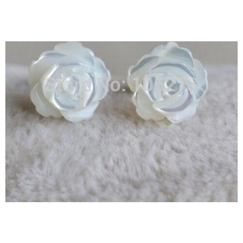 White Shell Flower Earrings Rose Shell 8mm Sterling Silver Stud Earring Wedding Bridesmaids Jewelry Free Shipping