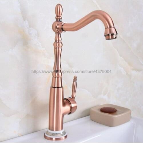 Deck Mounted Single Handle Hole Bathroom Sink Mixer Faucet Antique Red Copper Hot and Cold Water Mixer Tap Nnf627