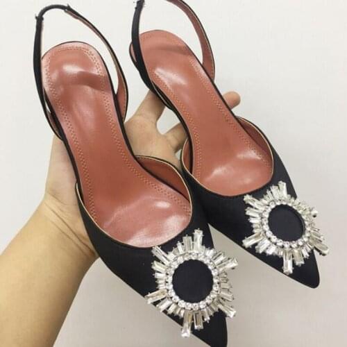 Rhinestone Fashion High Heels Sandals Pointed Toe Sexy Ladies Wedding Dress Shoes Back Strap Bridal Party Sandals