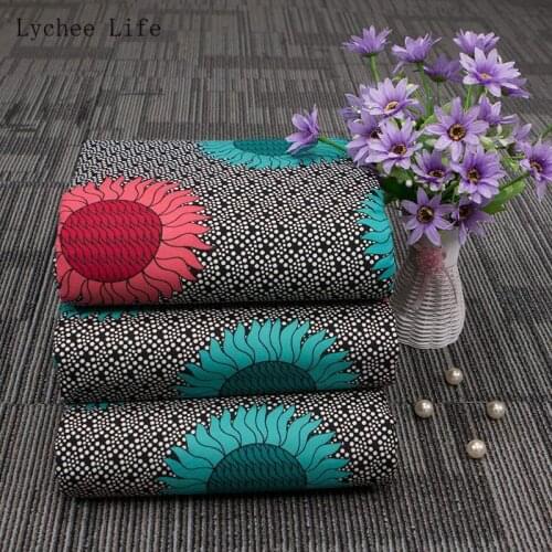 Lychee Life 1Yard Flower Printed Real Wax Fabric High Quality 100% Polyester Fabric For Women Party Dress Diy Sewing Craft