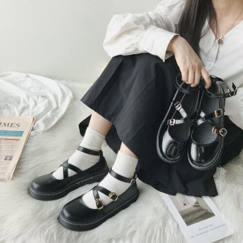 Patent Leather Lolita Shoes Black Women Cute Kawaii Platform Mary Jane 2020 Fall Buckle Strap Flats New Japanese School Loafers