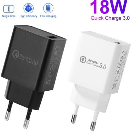 Quick Charge 3.0 USB Phone Charger 18W QC3.0 Fast Charging Wall Phone Charger Adapter for iPhone Samsung Huawei EU/US Plug