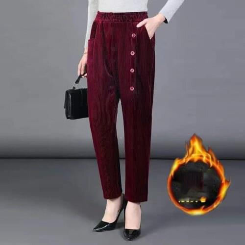 Corduroy Pants For Women Winter Thicken Warm High Waist Solid Color Baggy Harem Pants Plus Size Comfort All-Match Mom Trousers
