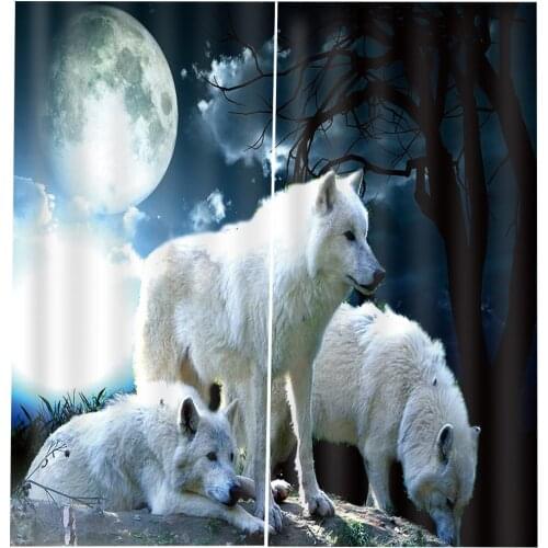 85x200cm 2 Panel Set Digital Printing Curtains 3D Animals Moon Wolves 3D Print window Curtain Blackout Curtain Panel