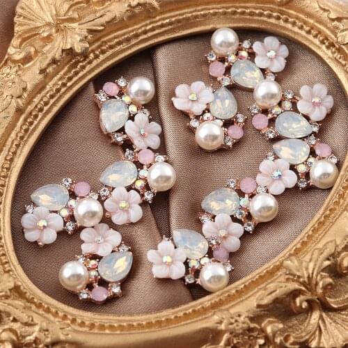 10PCS Pearl Flower Rhinestone Buttons For Hair Pins Clothing Decoration Vintage Buttons DIY Crafts Apparel Sewing Accessories