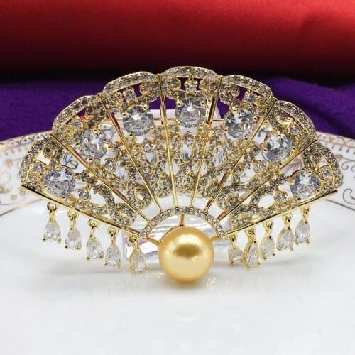 ALPHONSE Delicate Fan Brooch Pearl Zircon Brooch For Women Party Gifts Christmas Jewelry Pins