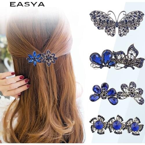 EASYA Vintage Metal Hair Barrettes For Women Girls Crystal Rhinestone Flower Butterfly Hair Pin Clips Hair Accessories Headwear