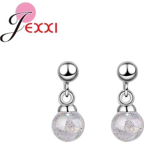 New Fashion Women Female Pendant Earrings Jewelry 925 Sterling Silver Earrings With Fine White Crystal Ball Wholesale