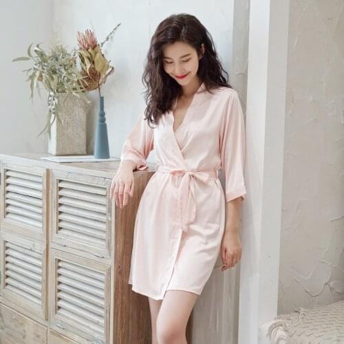 Satin Dressing gowns for women 2020 femme robe unicorn printed kimono bathrobe peignoir for the full pink home wear FG071