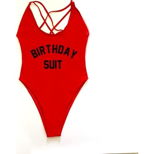 BIRTHDAY SUIT Letter Print Swimsuit Women Sexy Bodysuit Cross Back Bathing Suit Summer Swim Beachwear 2021 maillot de bain femme