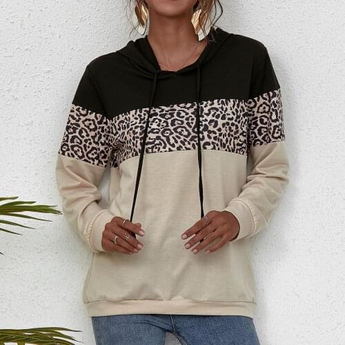 New Women Leopard Print Hoodie Sweatshirt Autumn Long Sleeve Oversize Pullover Spring Casual Loose Pocket Hooded Top Streetwear
