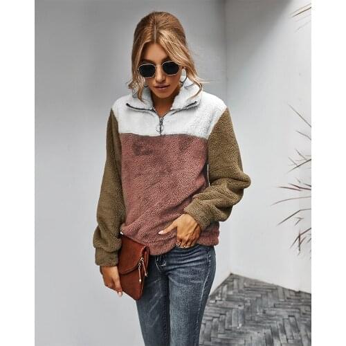 Winter Plush Keep Warm Sweatshirts Hoodie Turn Down Collar Zip Hoodies Fleece Patchwork Thick Hoody Women Long Sleeve Casual