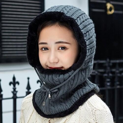 2020 Winter Warm Knitting Wool Cap Thickened with Velvet Neck Integrated Ear Protector Windproof Riding One-piece Cap