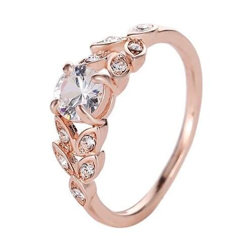 Starry Bling Clear Faceted Zircon Leaves Feather Shaped Little Shiny Crystal Silver Plated Golden Rings For Women