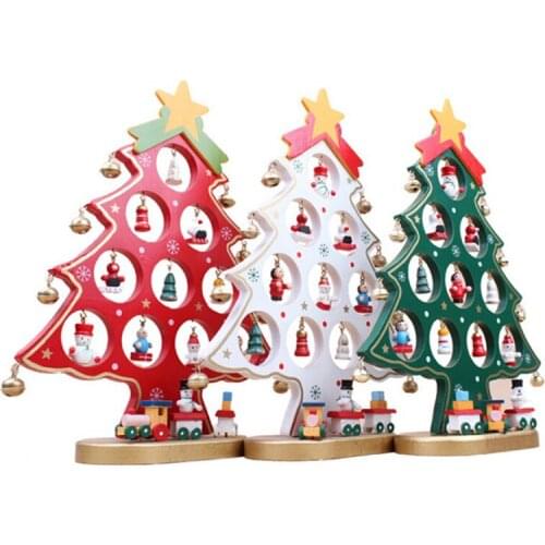 1pc DIY Cartoon Wooden Artificial Christmas Tree Decorations Ornaments Wood Mini Christmas Trees Gift Ornament Table Decoration