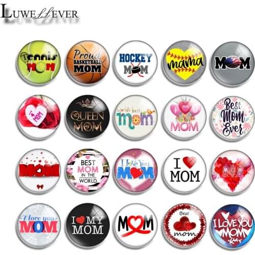 12mm 14mm 16mm 20mm 25mm 30mm 575 Love Mom Mix Round Glass Cabochon Jewelry Finding 18mm Snap Button Charm Bracelet