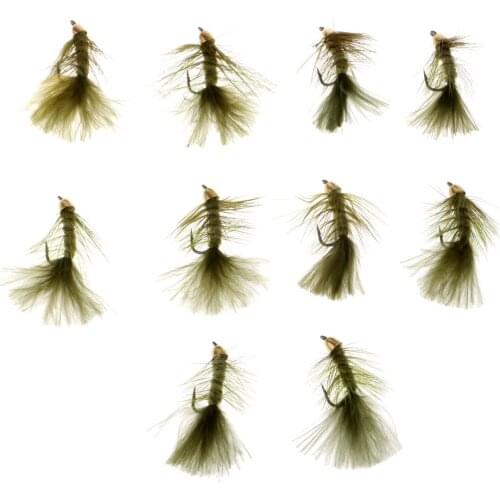 10pcs Woolly Buggers Olive Artificial Insects Baits Wet Fly Fishing Flies