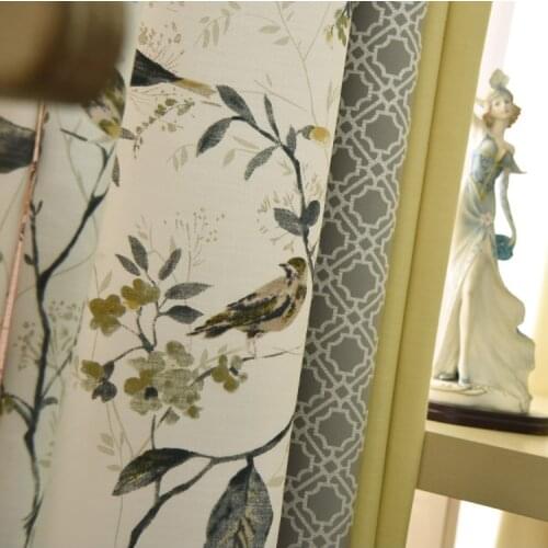 2021 Pastoral Curtains for Living Room Bedroom Thick Cotton Linen Curtain Bird Leaves Drapes Customized Blinds Window Decor