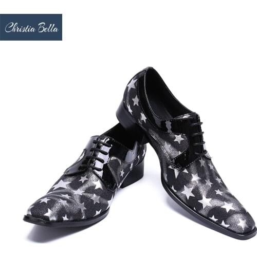 Christia Bella Plus-Size 38-47 Casual Luxury Print Patent Leather Formal Dress Shoes Wedding Oxford Shoes for Men Zapatos Hombre