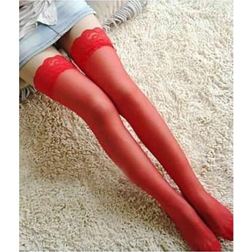 Merry See Red Flat Silicone Ruched Garter Stockings