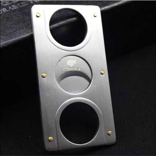 COHIBA Double Blades Stainless Steel Cigarette Cigar Cutter Pocket Gadget Zigarre Smoking Accessories Guillotine 163B