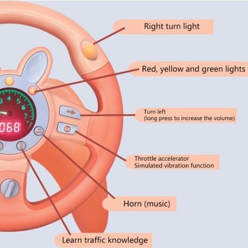 D7WF Simulation Driving Game Accessory Steering Wheel Kids Toys with Light, Music, Bottom Suction Cup Car Driving Game Acces