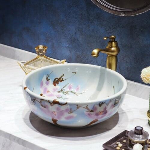 Europe style chinese wash basin Jingdezhen Art ceramic basin sink vessel ceramic wash basin bathroom sink