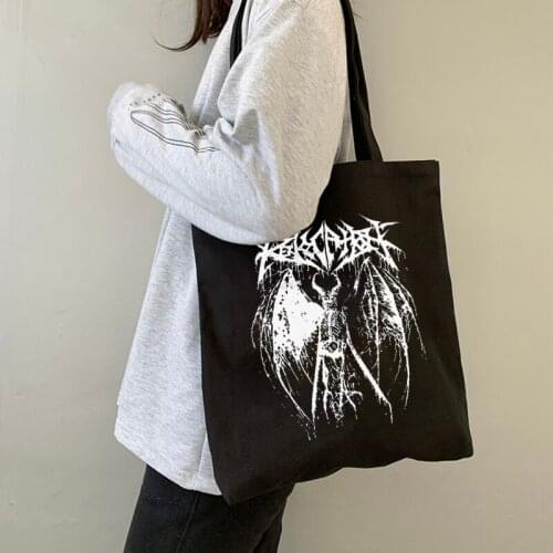 Gothic devil canvas bag casual punk large capacity Ulzzang new Harajuku shopper bag dark women bag hip-hop women shoulder bags