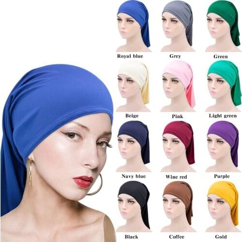 Islamic Muslim Womens Stretch Head Scarf Cotton Underscarf Hijab Cover Headwrap Bonnet Solid Color Hijabs Hair Accessories