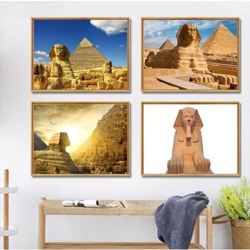 Canvas Painting Egyptian Pyramid Sphinx Egypt Famous Pyramid Posters And Prints Land Mark Pictures For Living Room Home Decor