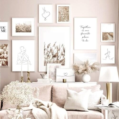 Almost Kiss Beach Grass Reed Corals Nude Sketch Print Canvas Painting Nordic Poster Wall Art Pictures For Living Room Home Decor