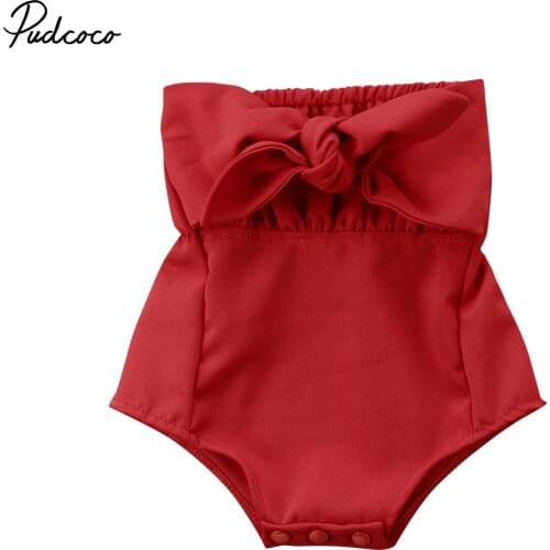 2018 Brand New Toddler Infant Newborn Baby Girl Kid Off Shoulder Bowknot Summer Bodysuit Solid Jumpsuit Outfit Bow Clothes 0-24M